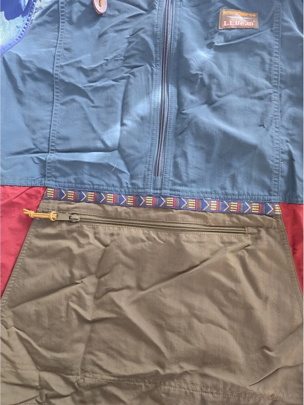 LL Bean Men’s 1/2 Zip Aztec Color block Anorak Hooded Windbreaker M Tall VTG